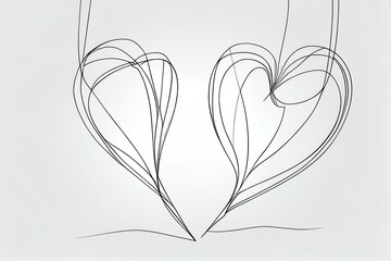 Continuous line drawing of two hearts. Banner for valentines day. Abstract hearts. Generative AI