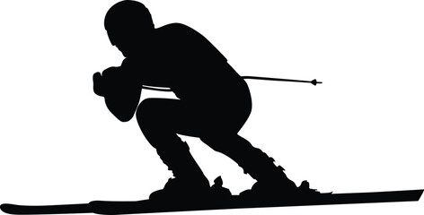 alpine skiing male athlete downhill black silhouette - obrazy, fototapety, plakaty