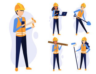 Fototapeta na wymiar Set of people work in Construction Industry cartoon characters vector