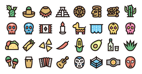 Mexico Icon Set (Bold outline color version)