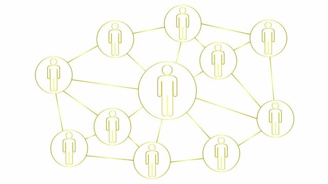 Animated golden linear symbol of people connect among themselves. Concept of teamwork, management, connection, communication, social network. Vector illustration isolated on white background.
