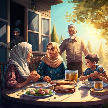 Muslim Family Eating 