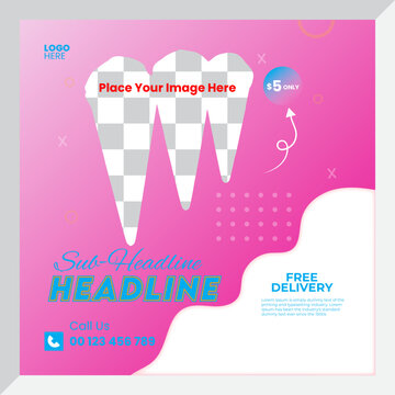 Ice Cream Social Media Posts Are Designed with Vector Template Illustrations, Editable for social media Square Banner Design White Pink Color and White Shape