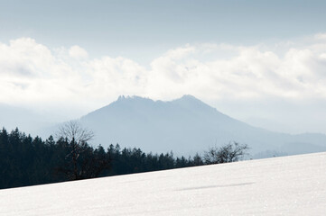 Obraz premium Snow in the mountains, Mountains in Poland, Mountain in the clouds, Polish landscape