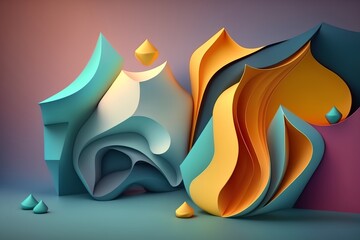 Colorful abstract background, 3D shapes, generative ai