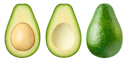 Set of delicious avocados cut out