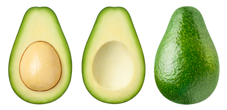 Set of delicious avocados cut out