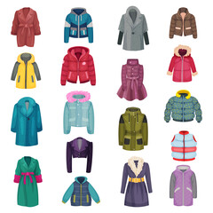 Fashionable Woman Outerwear with Warm Coat and Jackets Big Vector Set