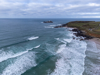 Gwithian beach Cornwall england uk from the air drone aerial 