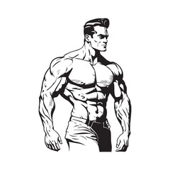 Bodybuilder, muscle man black outline vector illustration