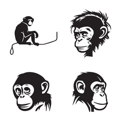 Monkey Head Logo, Icon Black Outline Vector Illustration