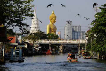 Big Buddha golden statue is seen at Wat Paknam Phasi Charoen temple in Bangkok, Thailand. The...
