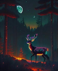 Cyberpunk Deer in the forest