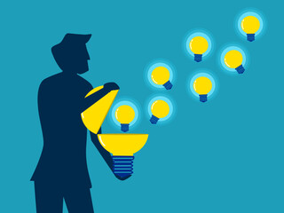 man publishing a light bulb of ideas. Provide knowledge and opportunities. vector