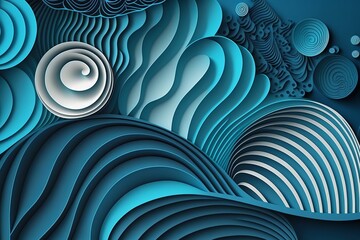 Blue abstract layers papercut style background