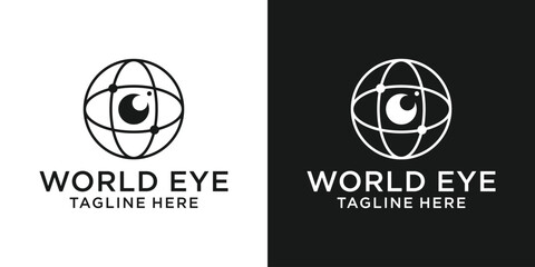 logo design world globe and eye camera icon inspiration