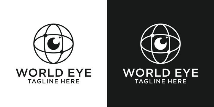 logo design world globe and eye camera icon inspiration
