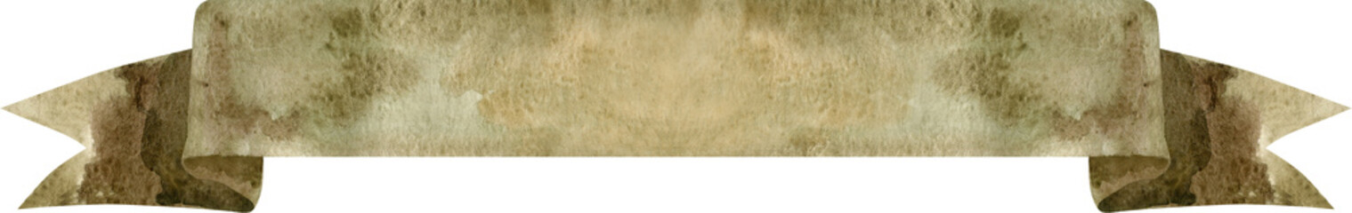 Watercolor vintage olive-colored ribbon. Hand painted banners isolated on white background.