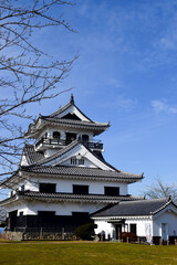 白く美しいたたずまいの城山城全景