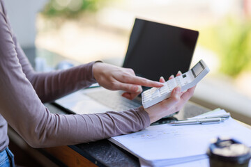 Education concepts, High school Young female student or college students studying and reading She using laptop and learning online