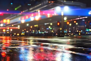 wet night city street lamps