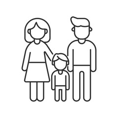 Father, mother and son or daugther. Vector thin line icon illustration for concepts of family