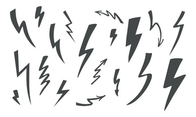 Lightning set. Vector stock flat illustration isolated on white background for design template poster, banner, presentation. 