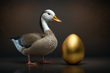 Naklejka na ściany i meble Goose standing by the golden egg. Goose and the golden egg