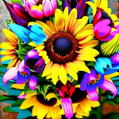 Vibrant Bouquet of Flowers Made with Generative AI