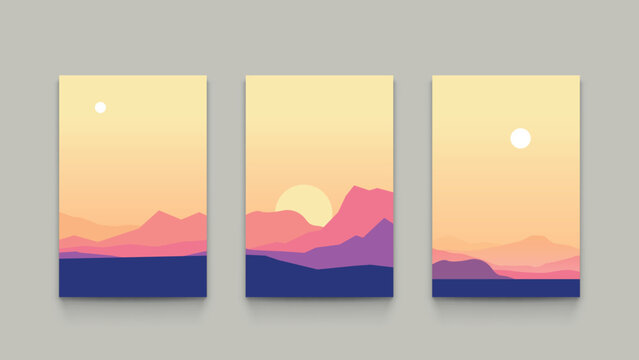three images of mountain landscapes layer design