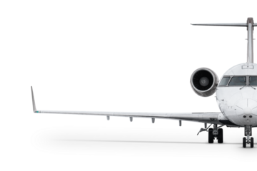 Front view of the private jet isolated on transparent background