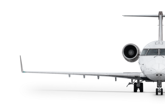 Front view of the private jet isolated on transparent background