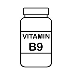 simple flat black line vitamin B9 drug bottle