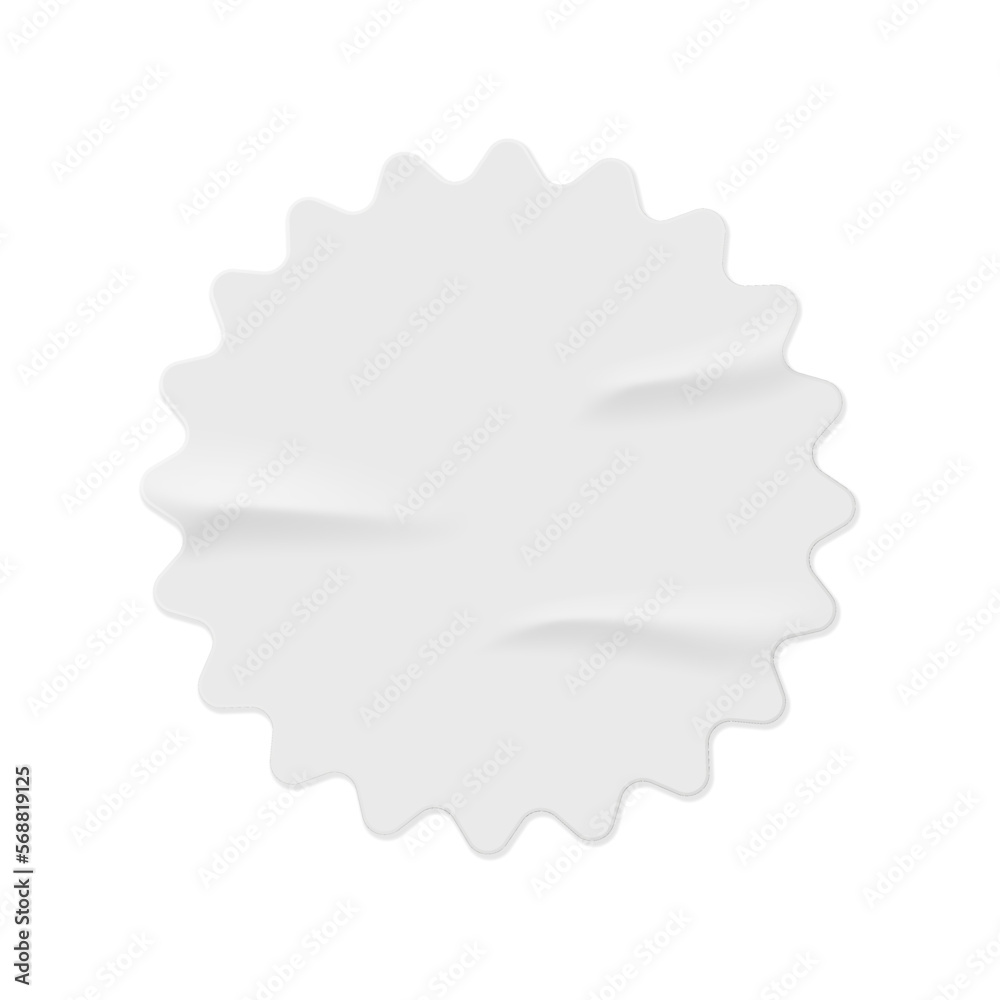 Poster Round and colorless wrinkled glued sticker. Isolated icon of empty label or emblem with copy space made of crumpled paper material. Vector in realistic style