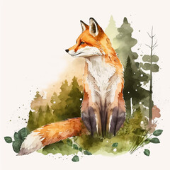 World wild life day. Watercolor vector fox. Generated AI