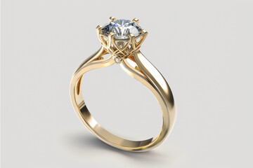Diamond Ring In 3d On White Background. Front View, Empty Background. Generative AI.