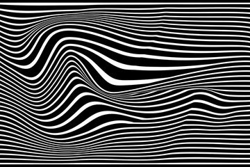 Black and white abstract wave line stripe background. op art optical illusion wavy striped vector illustration.