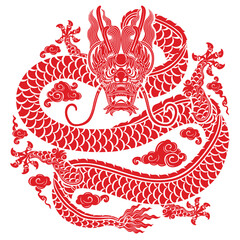 Happy chinese new year 2024 the dragon zodiac sign with flower,lantern,asian elements gold paper cut style on color background. ( Translation : happy new year 2024 year of the dragon )