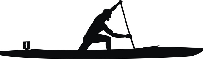 black silhouette athlete rower in canoe sprint in paddle © sports photos