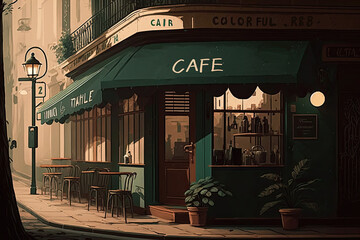 street vintage cafe , ai generated - obrazy, fototapety, plakaty