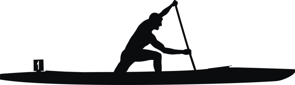 recommend clip art: black silhouette athlete rower in canoe sprint in paddle