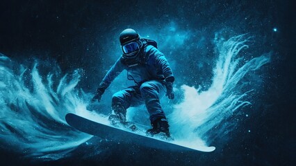 Fototapeta premium snowboarder in colors , action illustration for poster or banner. ai generative