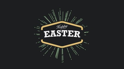 Happy Easter text with retro lines on black gradient, motion abstract holidays, spring and promo style background
