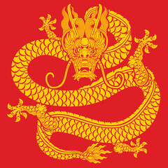 Happy chinese new year 2024 the dragon zodiac sign with flower,lantern,asian elements gold paper cut style on color background. ( Translation : happy new year 2024 year of the dragon )