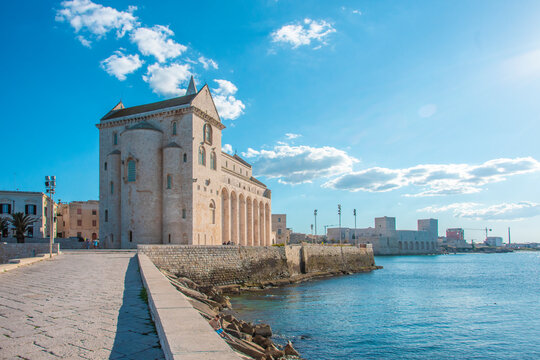 View of Basilica Cattedrale San Nicola Pellegrino in Trani. Southern Italy. Apulia.