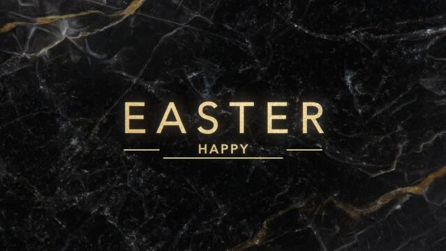 Happy Easter with gold glitters on marble pattern, motion holidays, minimalism and spring day style background