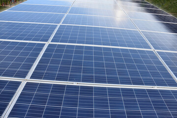 Obraz premium Photovoltaic panel, new technology for store and use the power from the nature with human life, sustainable energy and environmental friend concept.