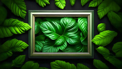 Top view green leaves background. Generative AI