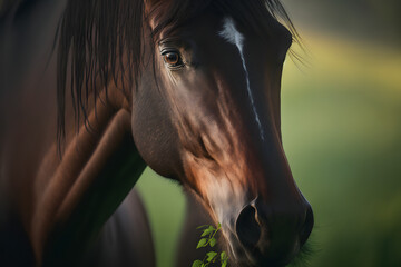 portrait of a beautiful horse in a field, Wildlife Nature Background, Illustration generativ ai  - obrazy, fototapety, plakaty