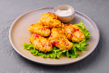 crispy fried korean chicken wings in galbi sauce